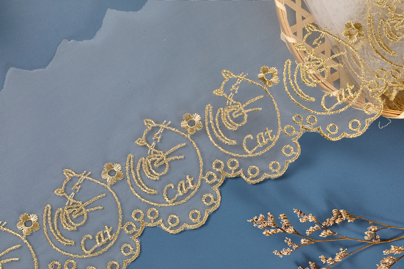 5Yards  zsbszc new cute cat gold silver mesh lace trim net cute Embroidery lace ribbon for Sewing cloth lolita skirt Decoration WS02