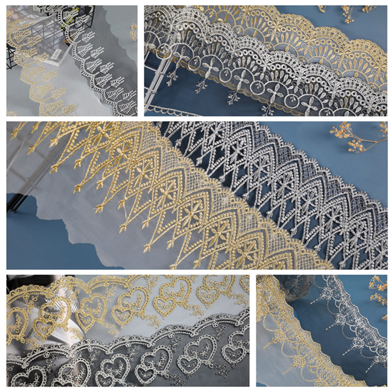 5 yards new gold silver mesh lace trim Lolita net Embroidery lace ribbon for Sewing cloth Accessorie WS09 WS12-WS15