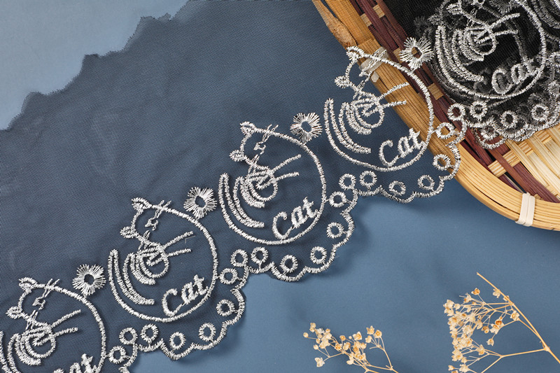 5Yards  zsbszc new cute cat gold silver mesh lace trim net cute Embroidery lace ribbon for Sewing cloth lolita skirt Decoration WS02