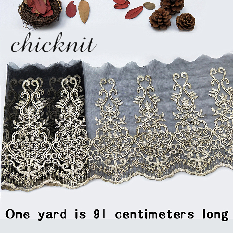 2YARDS CHICKNIT width200mm 2024 new Fashion Bohemia style black Net trim for Wedding Dress Headscarf Accessories Tuxedo lace WB17