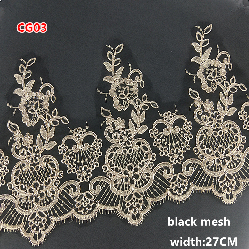 Width 270mm white black net Sequins Embroidered flower lace trim for sewing on Wedding Dress garment accessories CG023
