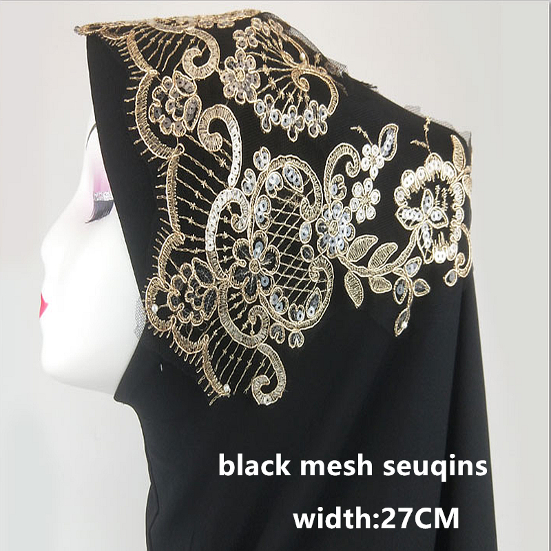 Width 270mm white black net Sequins Embroidered flower lace trim for sewing on Wedding Dress garment accessories CG023