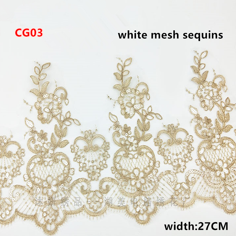 Width 270mm white black net Sequins Embroidered flower lace trim for sewing on Wedding Dress garment accessories CG023