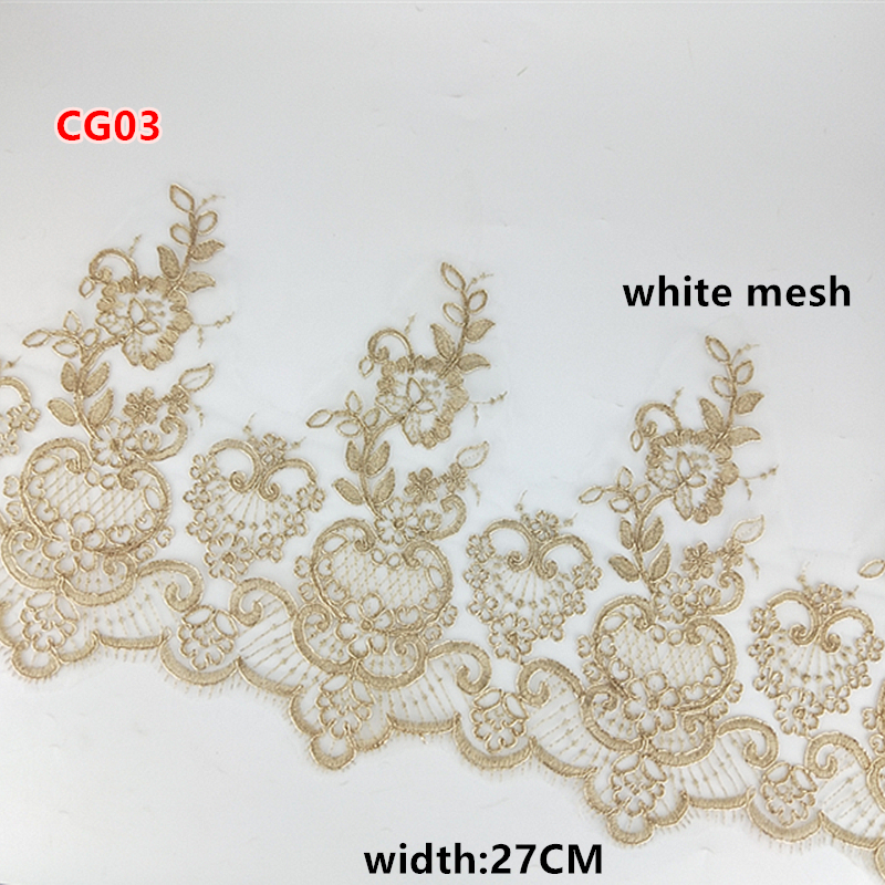 Width 270mm white black net Sequins Embroidered flower lace trim for sewing on Wedding Dress garment accessories CG023