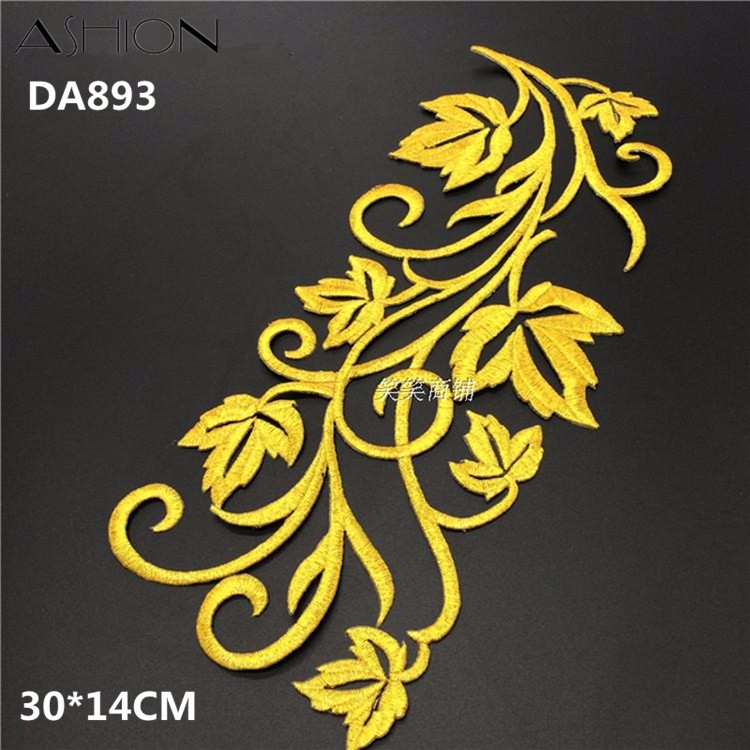 2 PCS 30*14CM gold embroidery Iron stick Dress lace applique flower patch dancing garment accessories DA893
