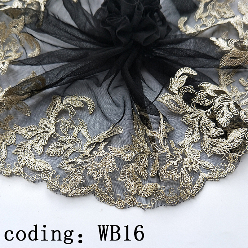2YARDS CHICKNIT width140mm 2024 new Fashion black net for Doll Wedding Dress Embroidery Tuxedo lace garment Headscarf accessories WB16