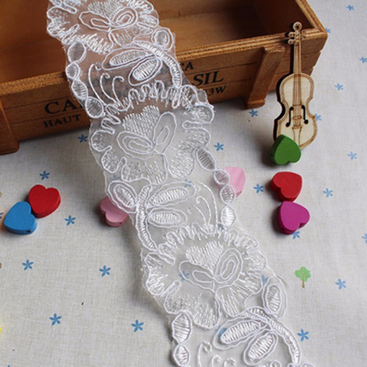 4 yards 7cm white black Organza embroidery Lace skirt hem DIY Dance costumes Accessories Sewing Edge Wedding lace trim DB004