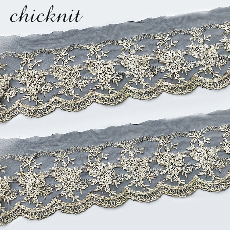 CHICKNIT width100mm Fashion Bohemia style black mesh golden Embroidery lace flower trim for Tuxedo Dress Accessorie WB08