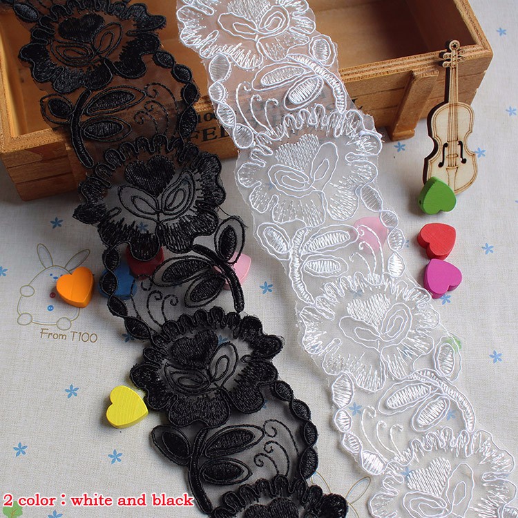 4 yards 7cm white black Organza embroidery Lace skirt hem DIY Dance costumes Accessories Sewing Edge Wedding lace trim DB004