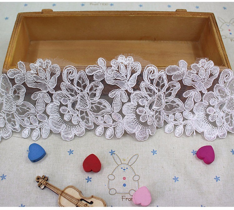 3 yards 9CM white Polyester organze embroidery Lace DIY skirt hem costumes Accessories Sewing Edge Wedding lace trim DB023