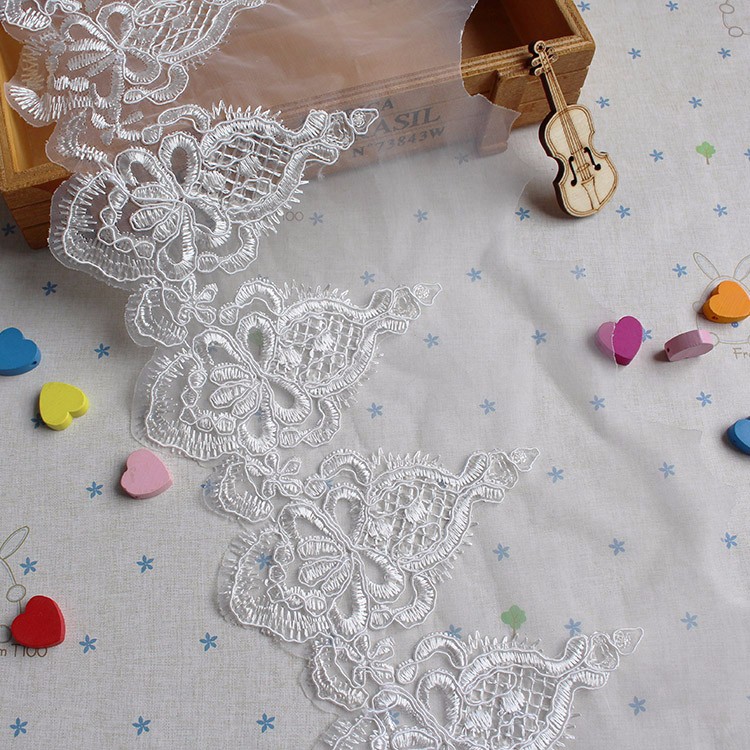 3 yards width 18CM white polyester organza embroidery Lace skirt hem costumes Accessories Wedding Sewing Edge lace trim DB048