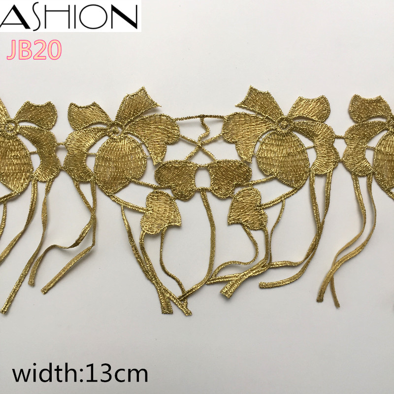 2 yard wide 13CM gold water soluble embroidery hollow flower lace fabric lace necklace hair accessories lace trim LP-JB20