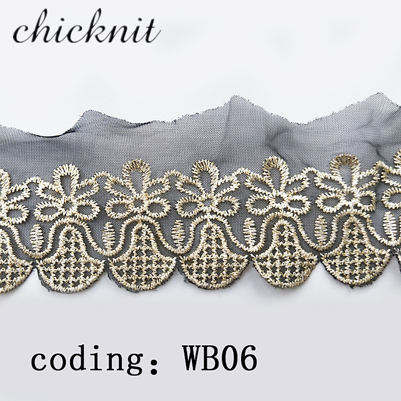 (2 Yards)   CHICKNIT width 5cm 2024 New Embroidery black Net Lace Fabric WB06