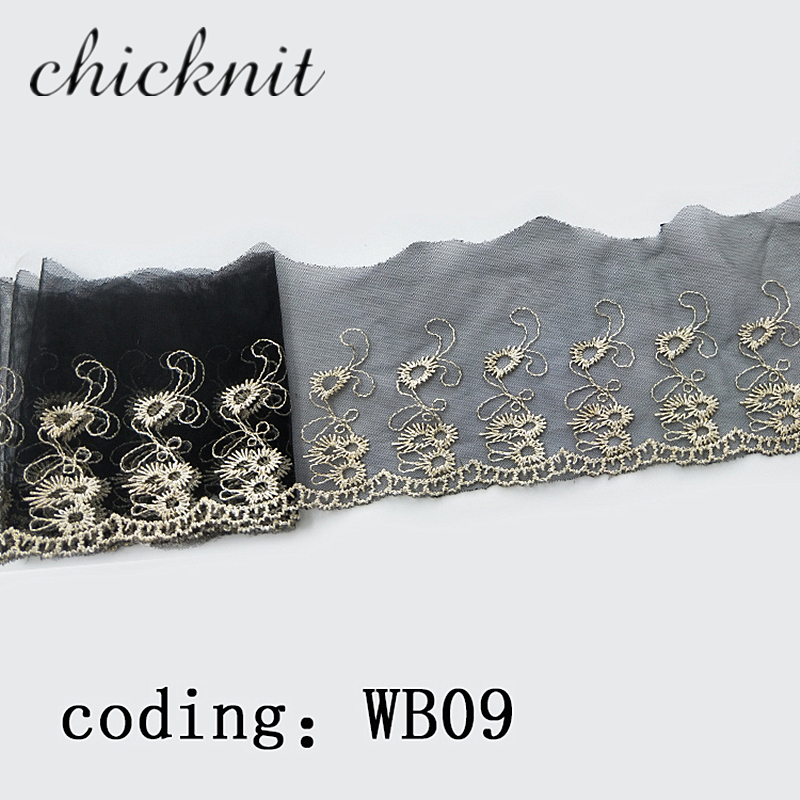 (2 Yards)  CHICKNIT width60mm Fashion black net for Wedding Dress Embroidery Tuxedo lace Curtain decoration garment accessories WB09