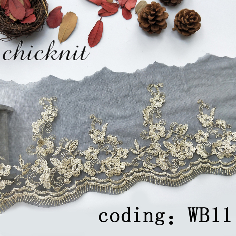 (2 Yards) CHICKNIT width60mm Fashion black net for Wedding Dress Embroidery Tuxedo lace Curtain decoration garment accessories WB11