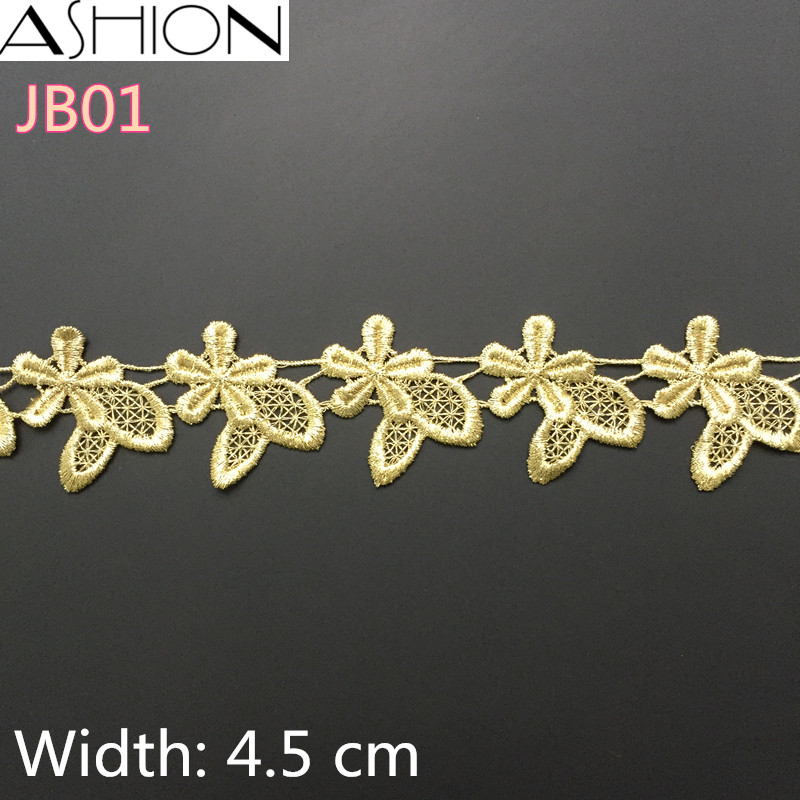 3 yard/lot 4.5cm width gold flower Lace trim fabric clothes Embroidered sewing accessories JB01