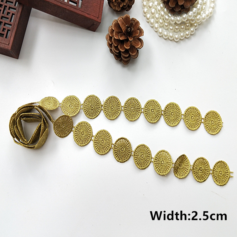 (2 Yards)   CHICKNIT Fashion circular Gold lace trim Embroidered for clothes Accessories J02