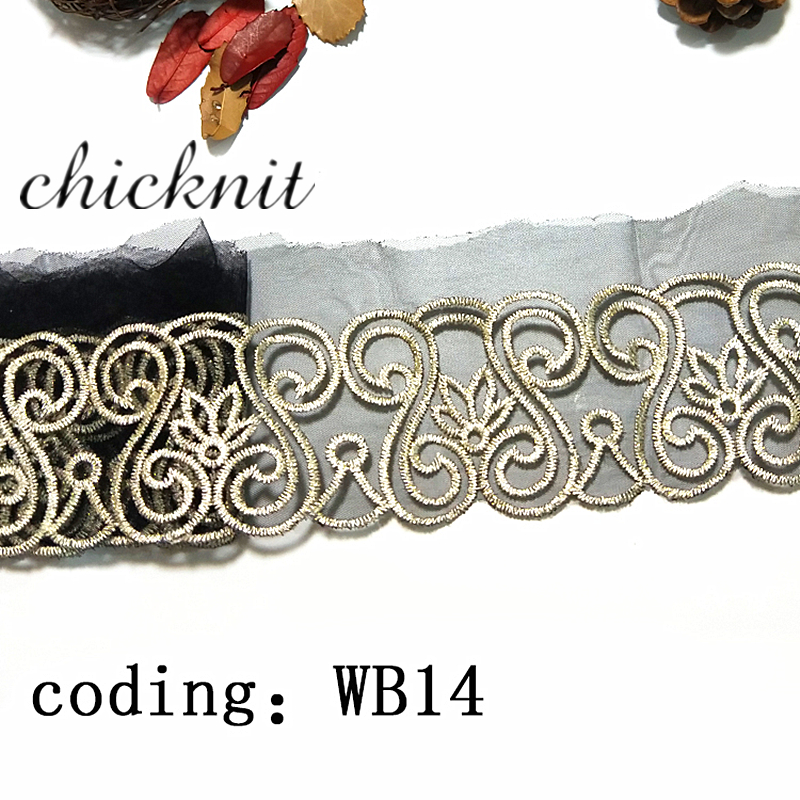 2 Yards   CHICKNIT width60mm 2024new Fashion black net for Doll Wedding Dress Embroidery Tuxedo lace garment WB14