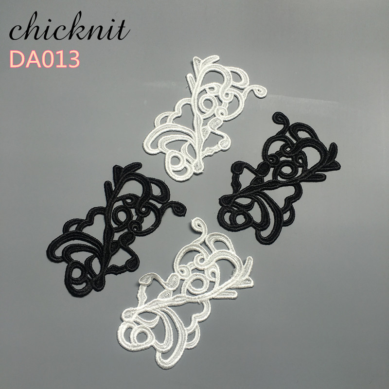 CHICKNIT 5 pairs white black embroidery lace flower applique patches sewing for cloth accessories fabric DA013