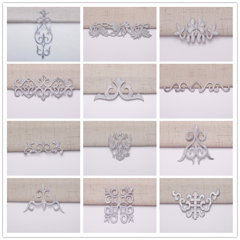 zsbszc fashion 5pcs iron on golden silver cloth patch diy embroidery stickers many sizes ballet dress decoration CA068