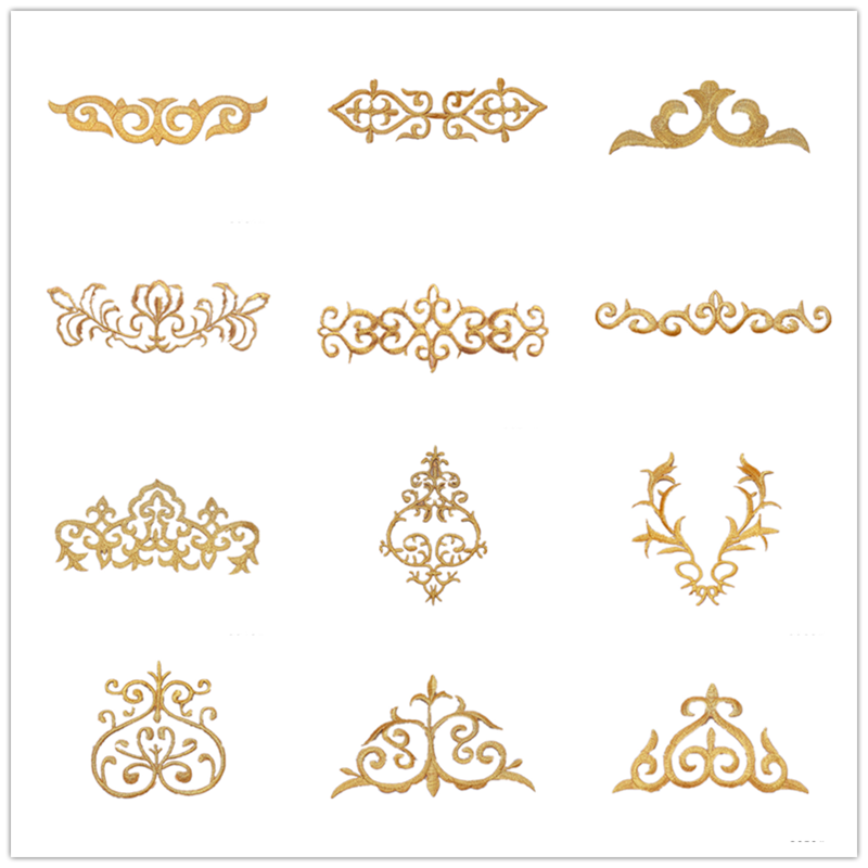 zsbszc fashion 5pcs iron on golden silver cloth patch diy embroidery stickers many sizes ballet dress decoration CA068