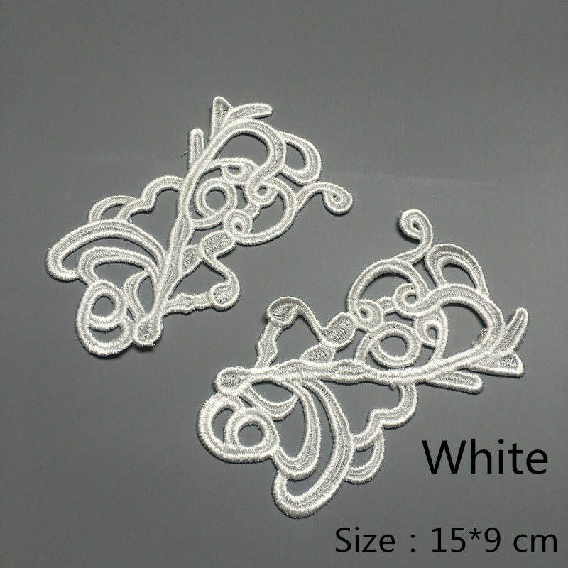 CHICKNIT 5 pairs white black embroidery lace flower applique patches sewing for cloth accessories fabric DA013