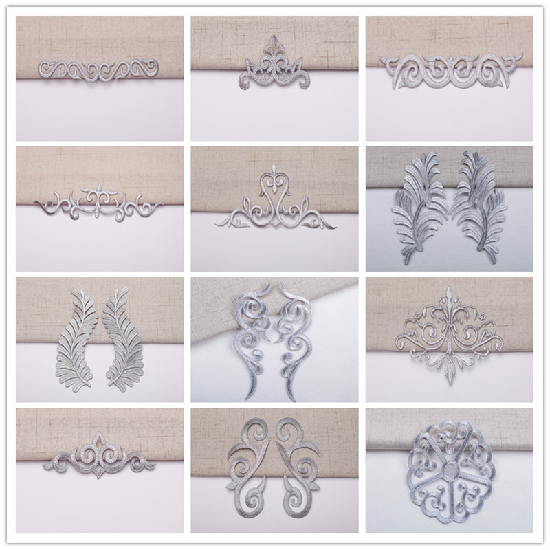 zsbszc fashion 5pcs iron on golden silver cloth patch diy embroidery stickers many sizes ballet dress decoration CA068