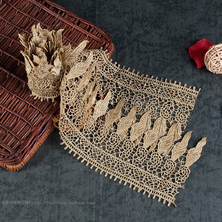 Width 138mm DIY Garment Accessories gold Lace Fabric Sewing Wedding Lace Trim JB10