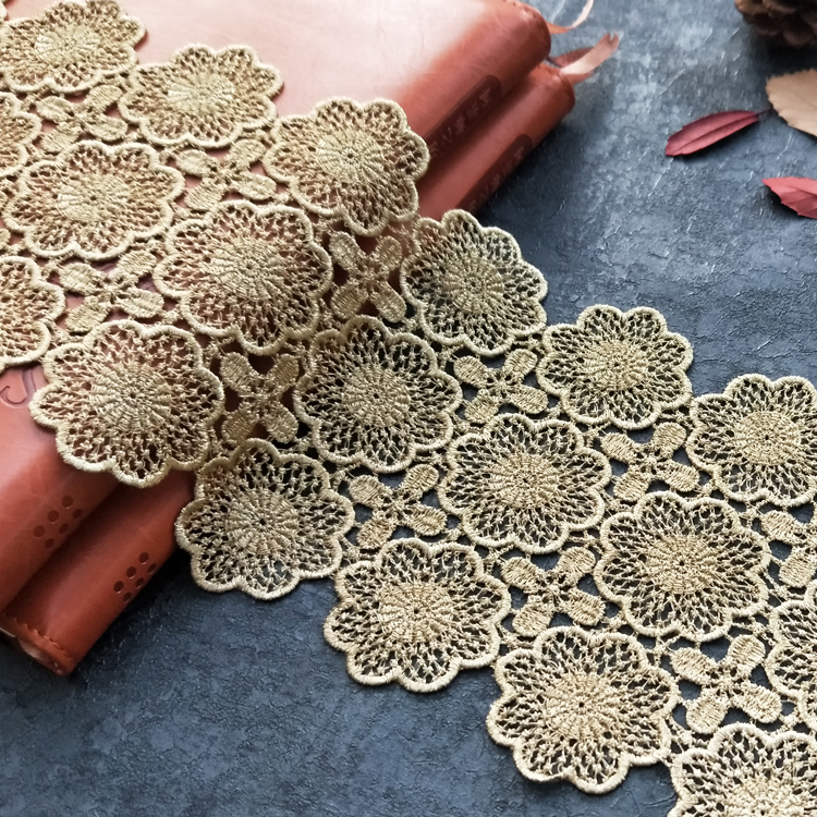 CHICKNIT wide 15cm 1 yard guipure golden Embroidery Lace trim macrame garment accessories Sewing Craft JB47
