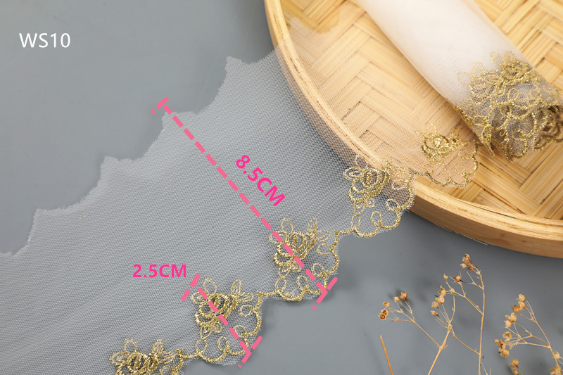 CHICKNIT 10 yards new rose gold silver mesh lace trim Lolita net Embroidery lace ribbon for Sewing cloth Accessorie WS10 WS11