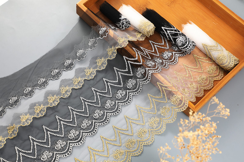 CHICKNIT 10 yards new rose gold silver mesh lace trim Lolita net Embroidery lace ribbon for Sewing cloth Accessorie WS10 WS11