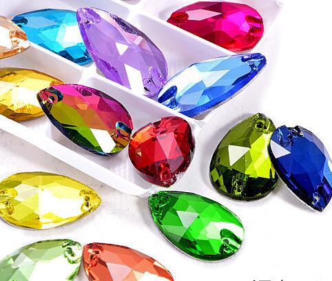 zsbszc Teardrop Glass Crystal Strass Sew On Rhinestones High Quality Flatback Sewing On Stone Droplet For Garment Fabric