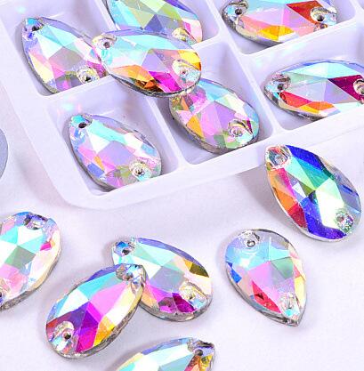 zsbszc Teardrop Glass Crystal Strass Sew On Rhinestones High Quality Flatback Sewing On Stone Droplet For Garment Fabric