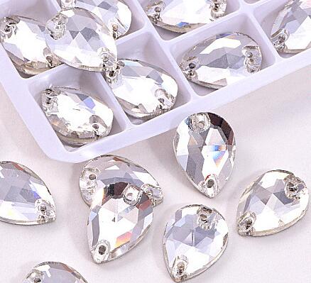 zsbszc Teardrop Glass Crystal Strass Sew On Rhinestones High Quality Flatback Sewing On Stone Droplet For Garment Fabric