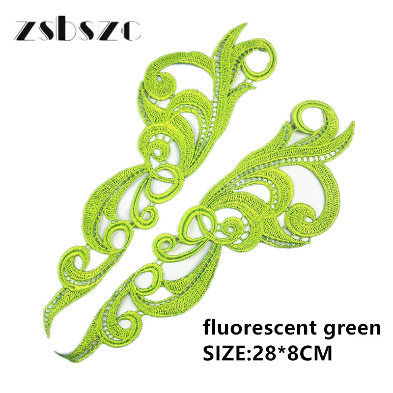 zsbszc 28X8CM 5 pairs GOLD white black Fashion Lace Appliques Embroidery Patches sew on Apparel Trims Diy Cosplay customize DA028