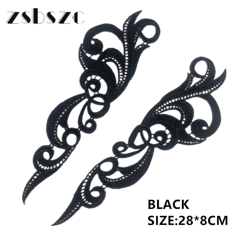 zsbszc 28X8CM 5 pairs GOLD white black Fashion Lace Appliques Embroidery Patches sew on Apparel Trims Diy Cosplay customize DA028