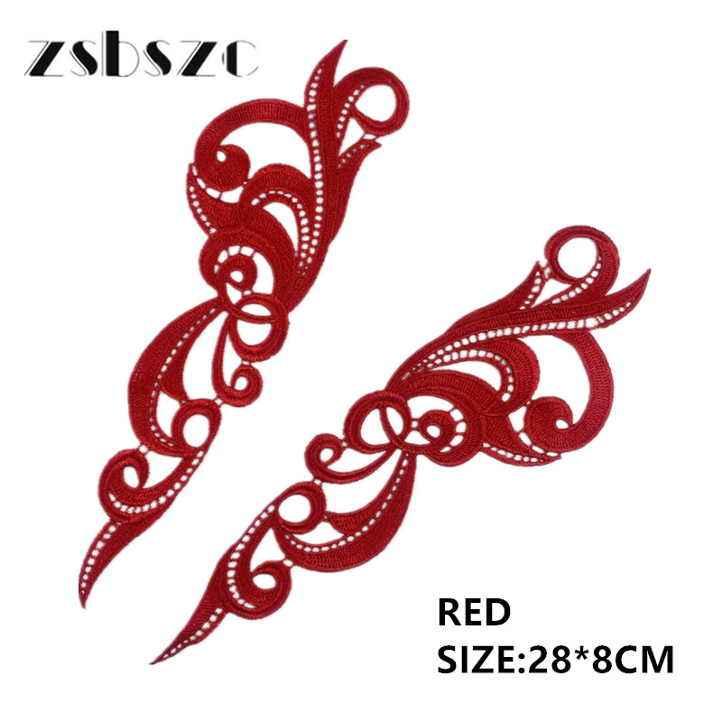 zsbszc 28X8CM 5 pairs GOLD white black Fashion Lace Appliques Embroidery Patches sew on Apparel Trims Diy Cosplay customize DA028