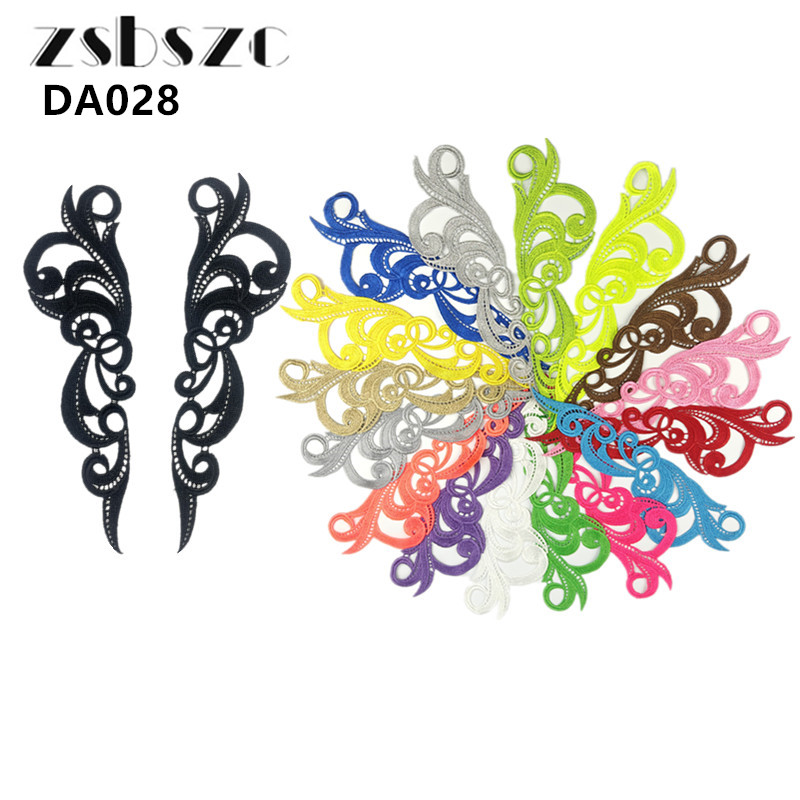 zsbszc 28X8CM 5 pairs GOLD white black Fashion Lace Appliques Embroidery Patches sew on Apparel Trims Diy Cosplay customize DA028