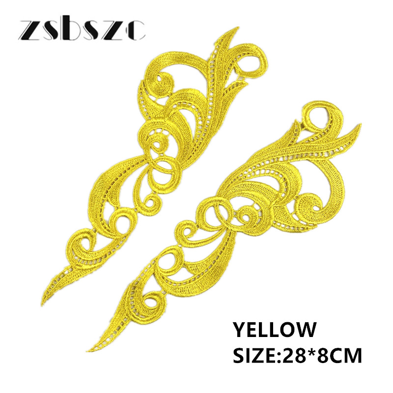 zsbszc 28X8CM 5 pairs GOLD white black Fashion Lace Appliques Embroidery Patches sew on Apparel Trims Diy Cosplay customize DA028