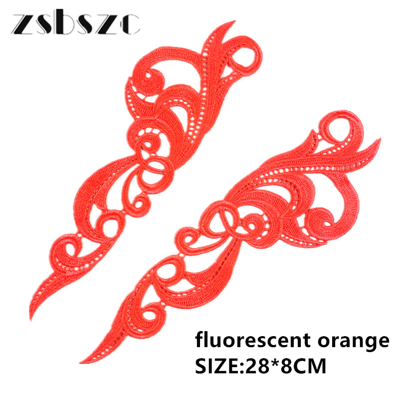 zsbszc 28X8CM 5 pairs GOLD white black Fashion Lace Appliques Embroidery Patches sew on Apparel Trims Diy Cosplay customize DA028