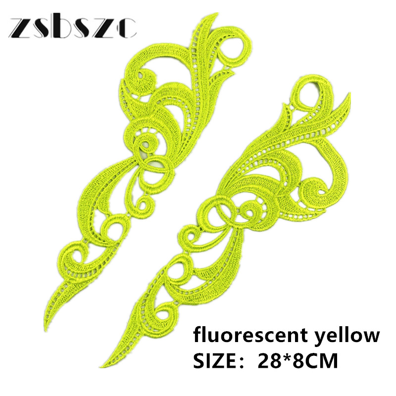 zsbszc 28X8CM 5 pairs GOLD white black Fashion Lace Appliques Embroidery Patches sew on Apparel Trims Diy Cosplay customize DA028