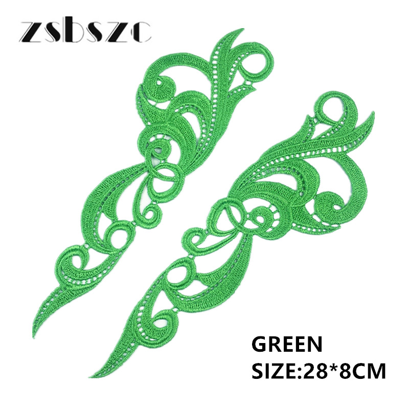 zsbszc 28X8CM 5 pairs GOLD white black Fashion Lace Appliques Embroidery Patches sew on Apparel Trims Diy Cosplay customize DA028