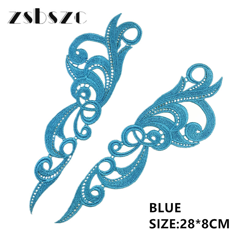 zsbszc 28X8CM 5 pairs GOLD white black Fashion Lace Appliques Embroidery Patches sew on Apparel Trims Diy Cosplay customize DA028