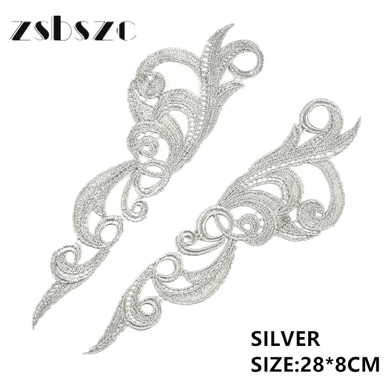 zsbszc 28X8CM 5 pairs GOLD white black Fashion Lace Appliques Embroidery Patches sew on Apparel Trims Diy Cosplay customize DA028