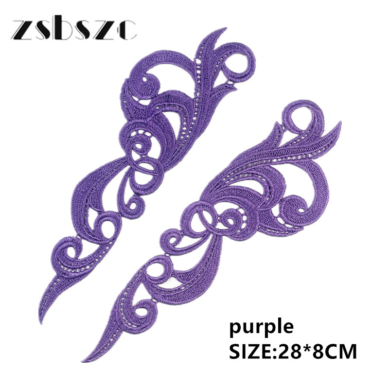 zsbszc 28X8CM 5 pairs GOLD white black Fashion Lace Appliques Embroidery Patches sew on Apparel Trims Diy Cosplay customize DA028