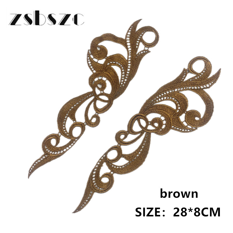 zsbszc 28X8CM 5 pairs GOLD white black Fashion Lace Appliques Embroidery Patches sew on Apparel Trims Diy Cosplay customize DA028
