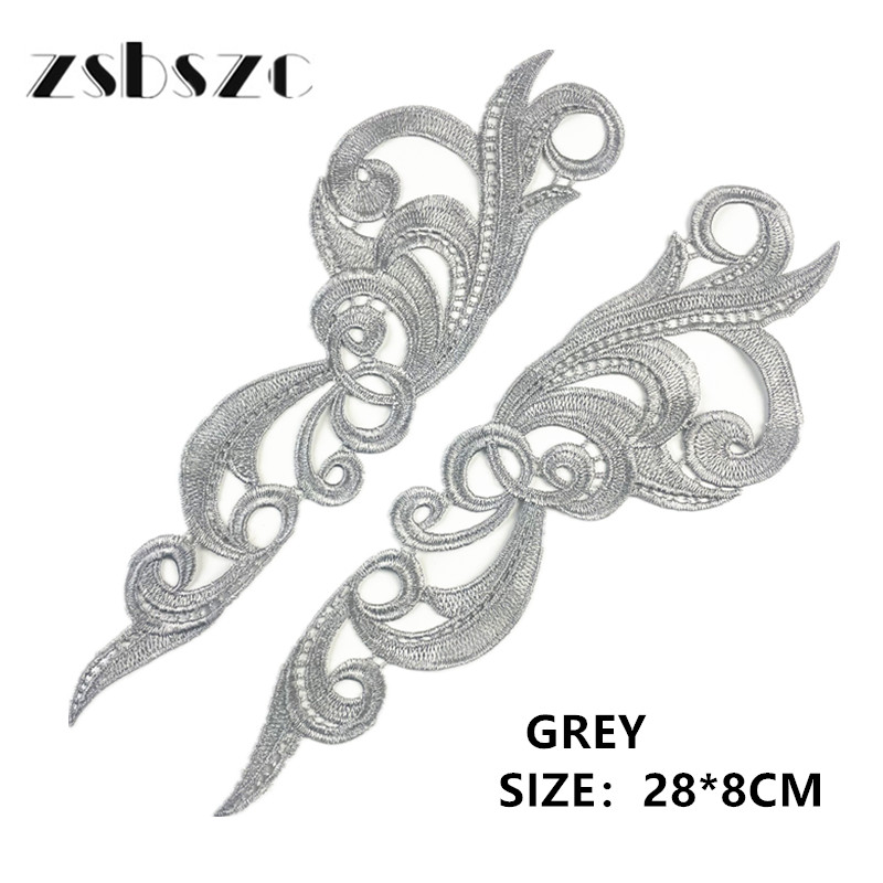 zsbszc 28X8CM 5 pairs GOLD white black Fashion Lace Appliques Embroidery Patches sew on Apparel Trims Diy Cosplay customize DA028