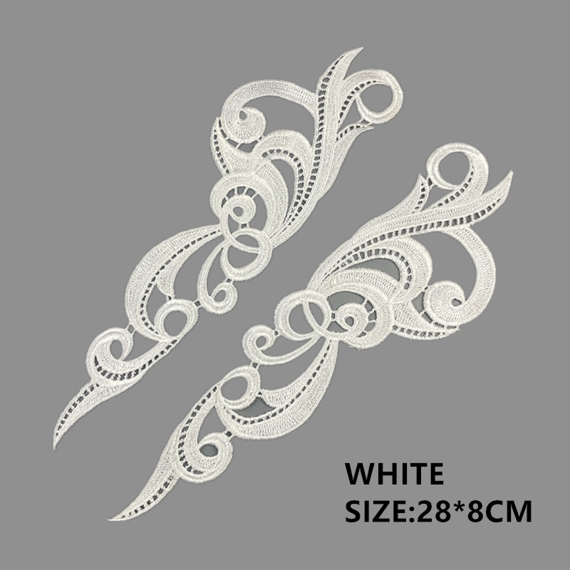 zsbszc 28X8CM 5 pairs GOLD white black Fashion Lace Appliques Embroidery Patches sew on Apparel Trims Diy Cosplay customize DA028
