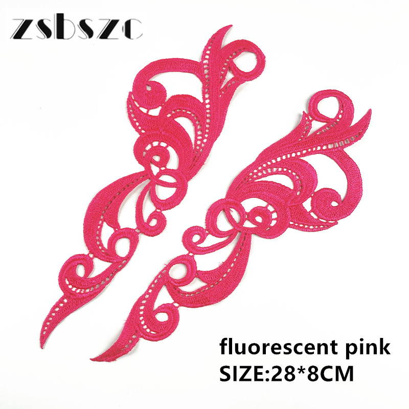 zsbszc 28X8CM 5 pairs GOLD white black Fashion Lace Appliques Embroidery Patches sew on Apparel Trims Diy Cosplay customize DA028