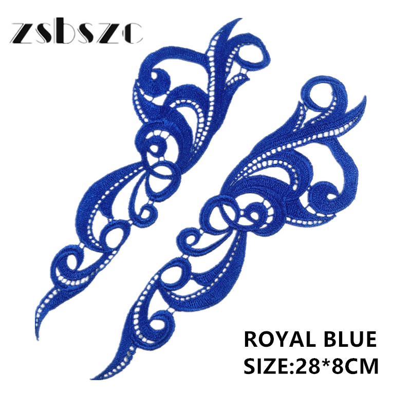 zsbszc 28X8CM 5 pairs GOLD white black Fashion Lace Appliques Embroidery Patches sew on Apparel Trims Diy Cosplay customize DA028